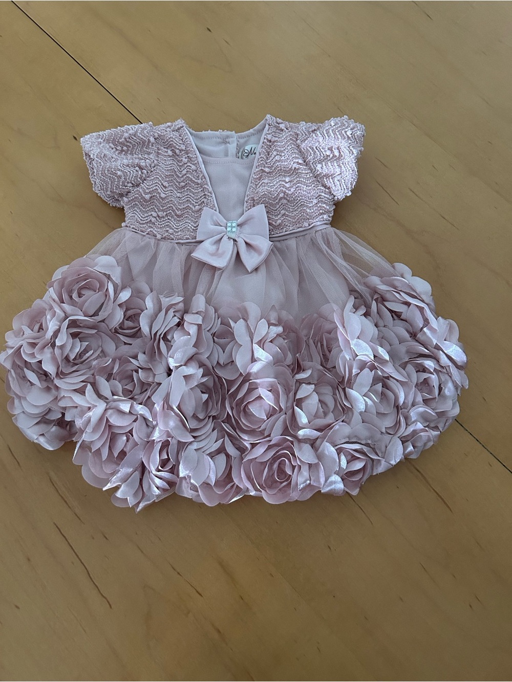 Nannette Blush Pink Rosette Party Dress with Bow